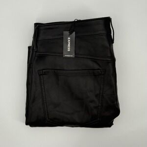Express Modern Straight Super High Rise Black Faux Leather Pants 14S‎ NWT